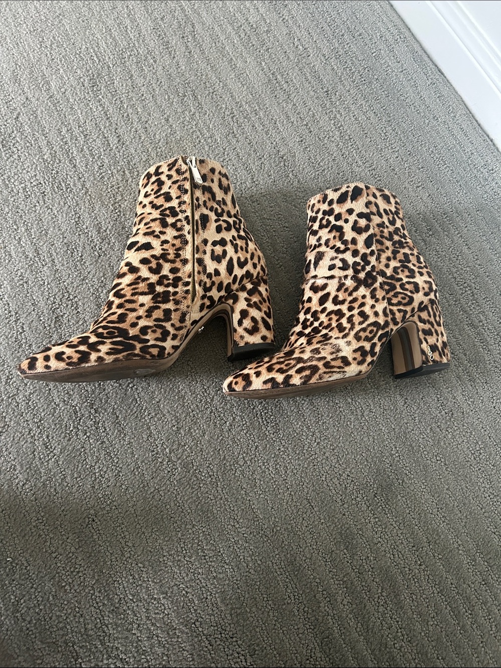 Sam Edelman Leopard Print Block Heel Ankle Boots - Tan & Black